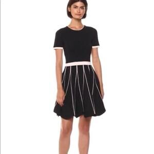 Shoshanna Tinsley Piped Pink Knit Fit-and-Flare Dress Small